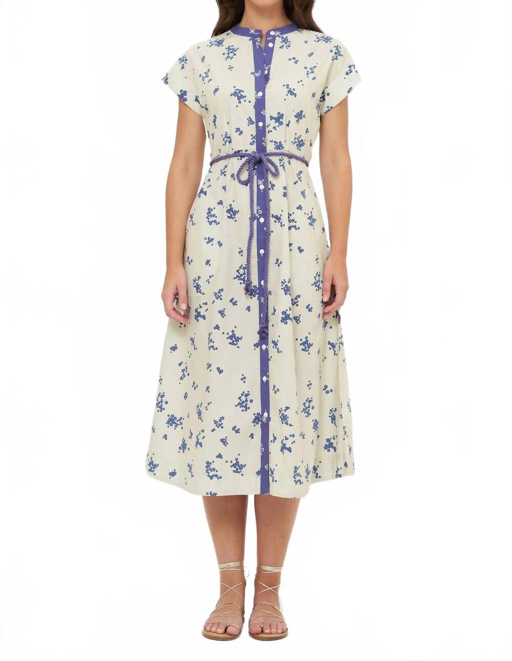NEW OLIPHANT cap sleeve midi shirt dress in alyssum cream